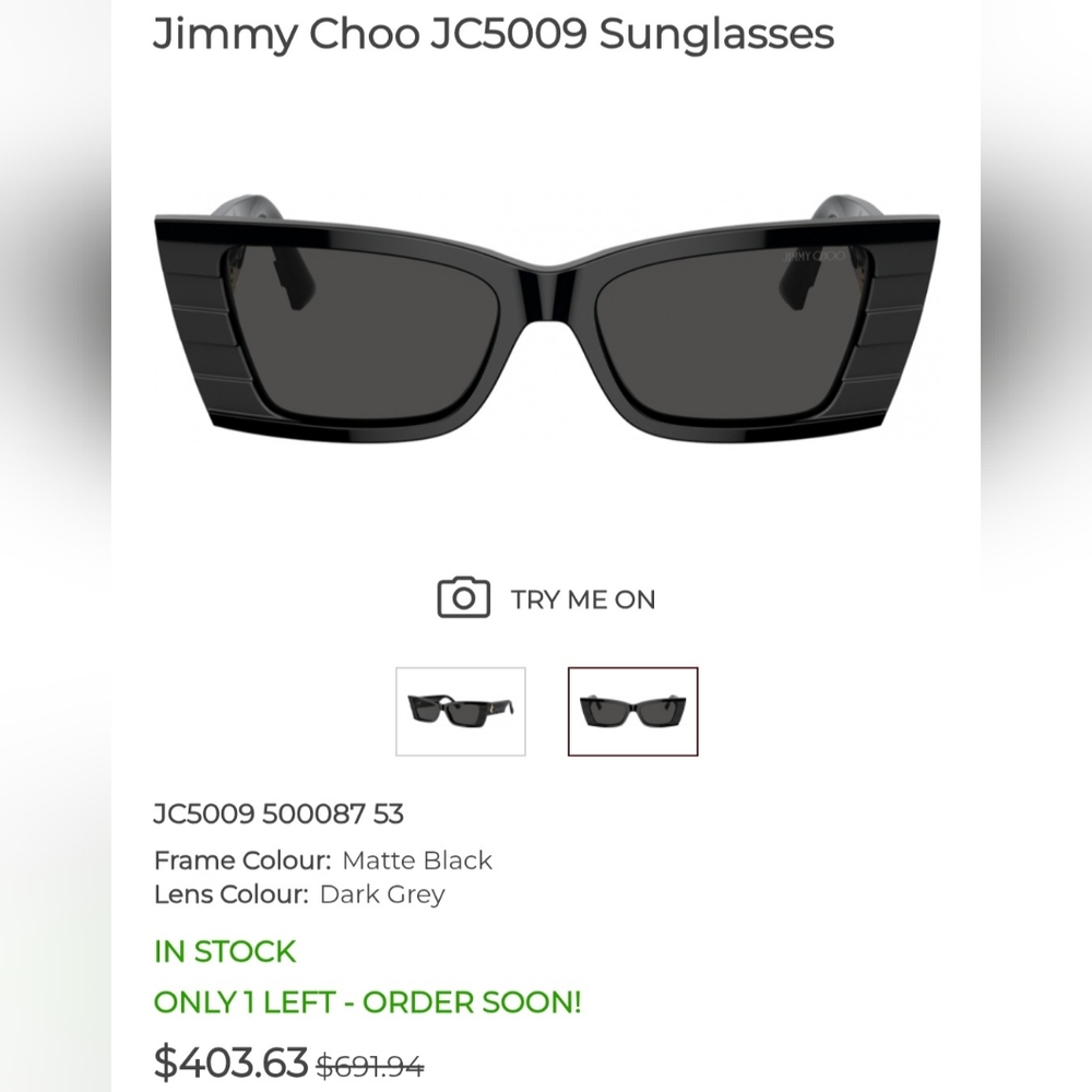 NWT Jimmy Choo Avenue Motif Tatum Sunglasses Matte Black Gray JC5009 53-17-140 - Picture 4 of 15